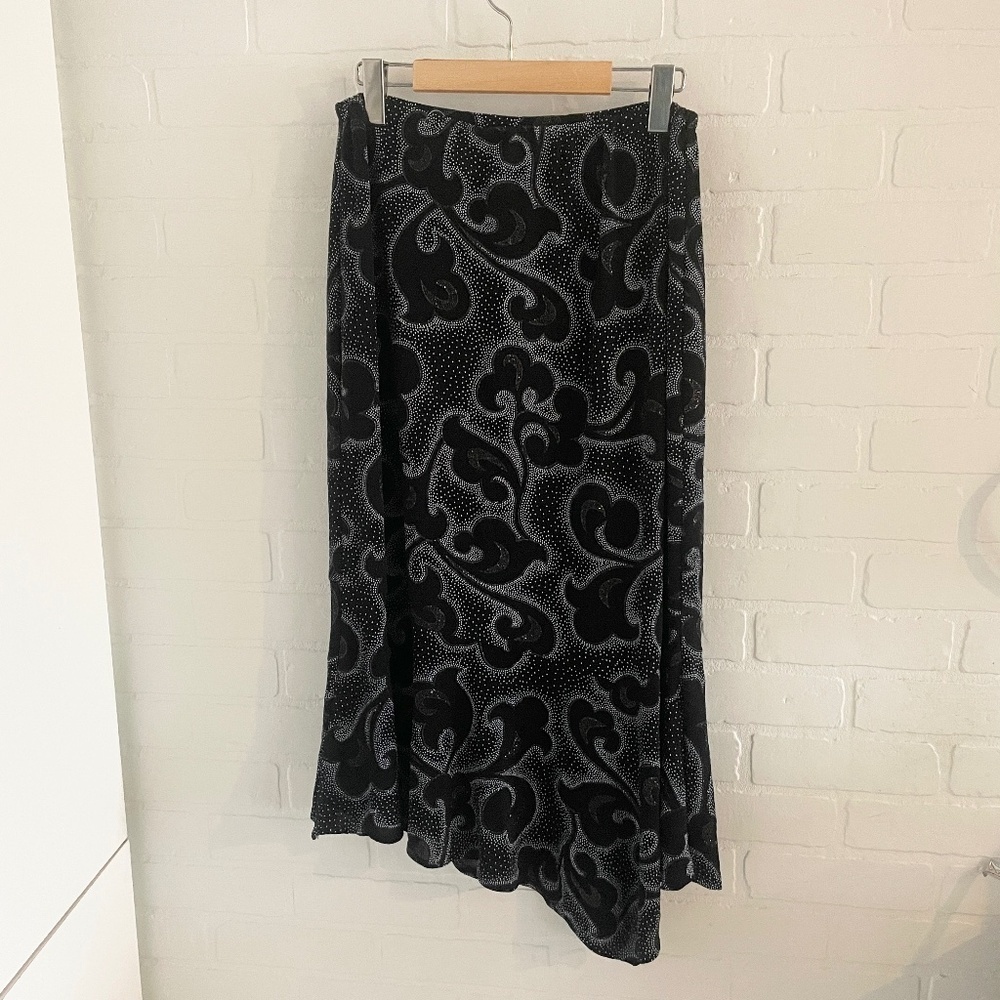 Vintage Y2K Maxi Skirt Asymmetrical Glittery Slinky Dark Romantic Goth Black 10P
